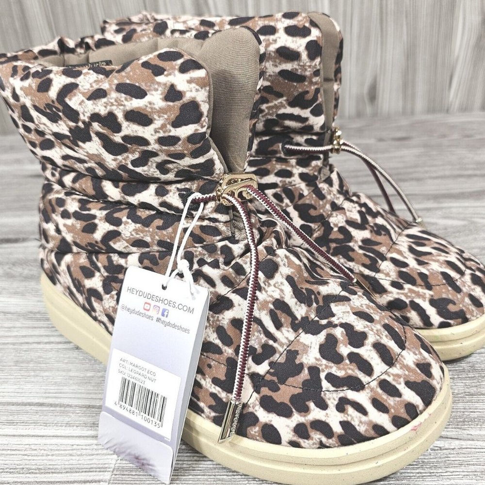 Hey Dude Margot Eco Leopard Nut Prints Boots - Women's Size 7 NEW